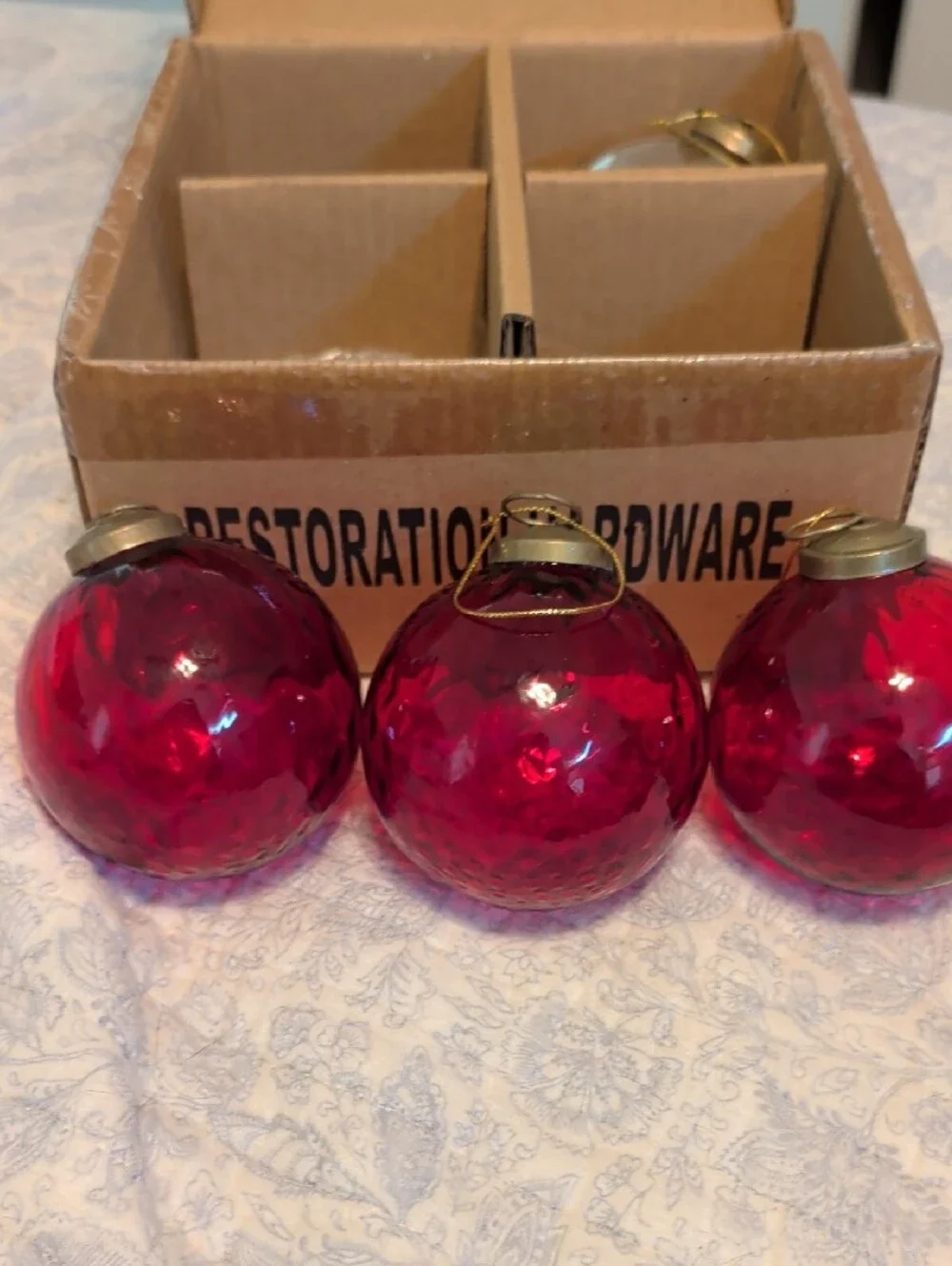 Restoration Hardware Deep Red Glass Holiday Ornaments - Set of 4